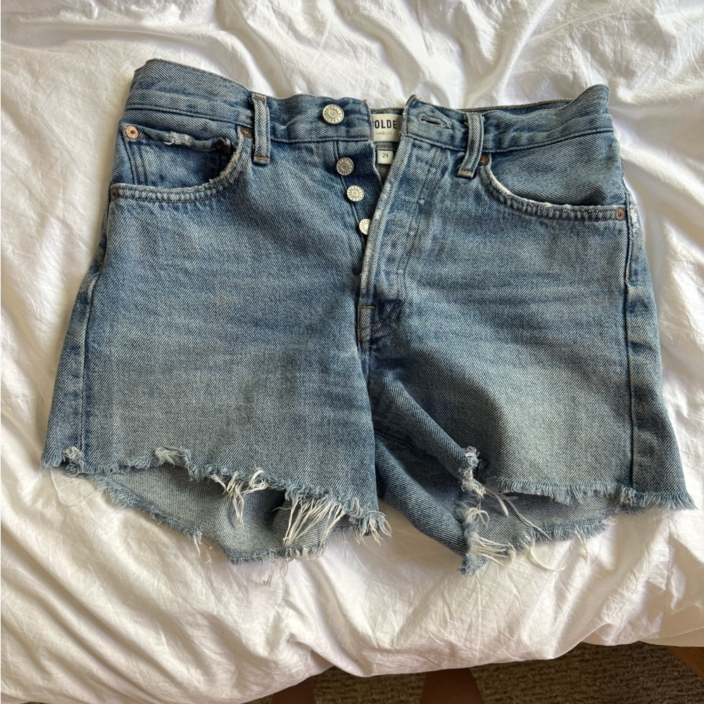 Agolde Blue Jean Shorts Distressed Cut-Off Style